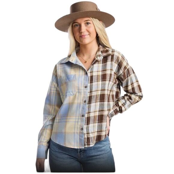 Altar'd State Tops - Altar'd State Boho Split Contrast Plaid Flannel Button Down Shirt Size Medium